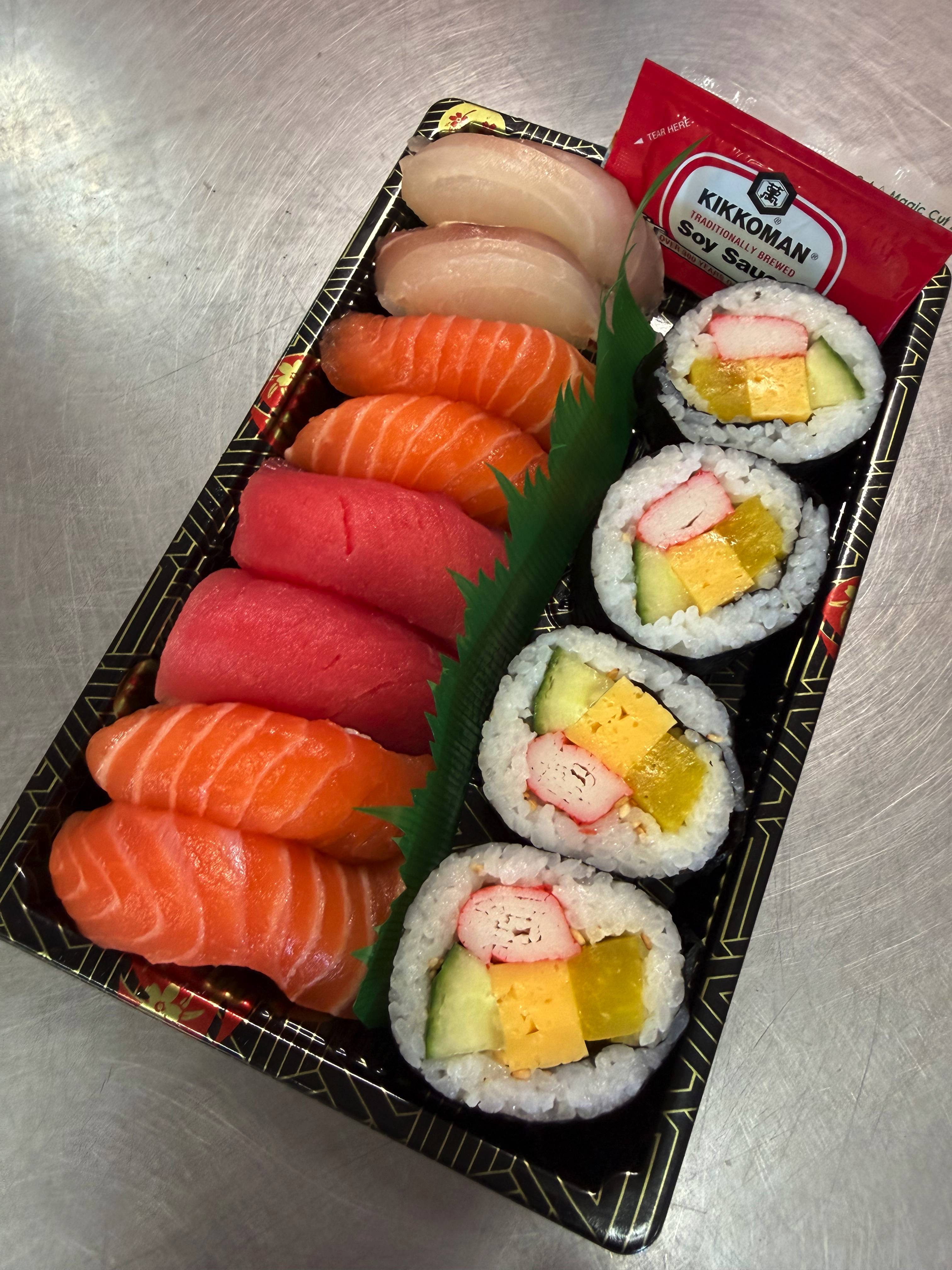 Sushi box served with O-i Ocha