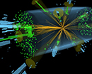 This illustration shows a multi-jet event recorded by the CMS detector at the Large Hadron Collider