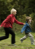 Mom and child running