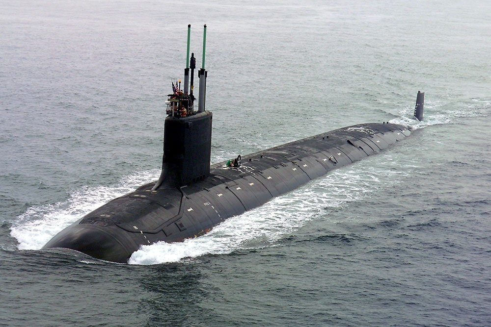 USS Virginia — submarine patially submerged