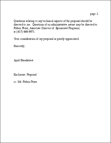 Sample Transmittal Letter, page 2