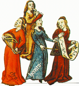 drawing of period musicians