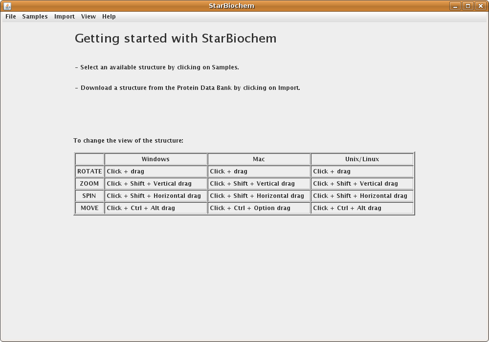 StarBiochem Getting Started Screenshot
