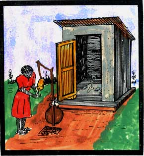 Sketch: Pit latrine with paper