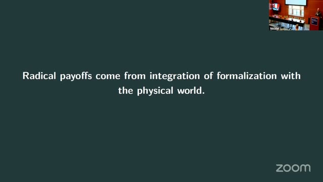 Blumberg's section-title slide: "Radical payoffs come from integration of formalization with the physical world."