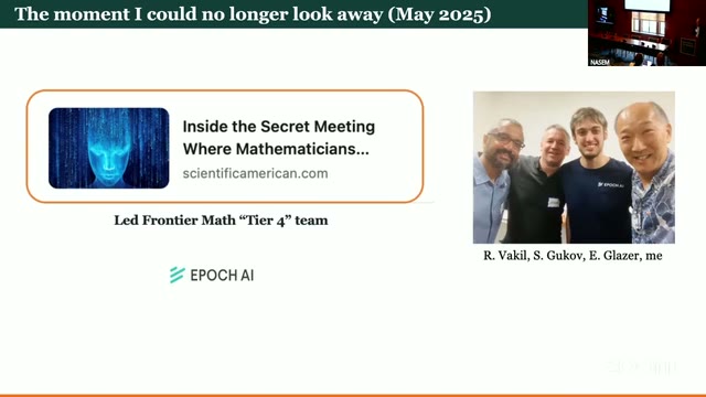 The moment Ono says he could no longer look away: leading Epoch AI's FrontierMath Tier 4 team, mid-2025.