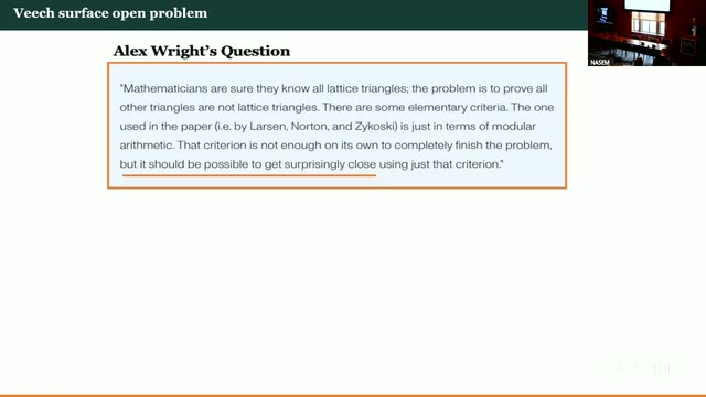 Alex Wright's question, quoted on slide: the criterion "used in the paper (i.e. by Larsen, Norton, and Zykoski)."