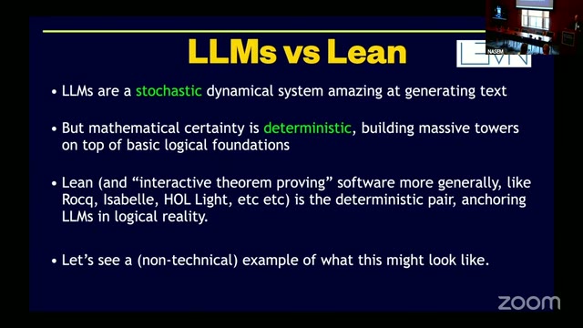 The slide naming Lean's peer theorem provers: Rocq, Isabelle, HOL Light.