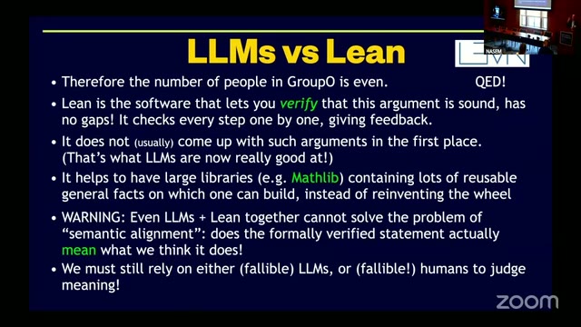 The QED slide, followed immediately by the semantic-alignment warning.