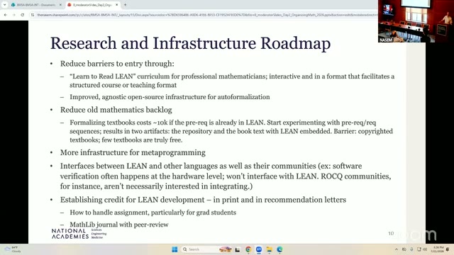 Same slide, cropped mentally to the two bullets this section corrects against: the ~10k textbook-formalization figure, and "ROCQ" (not "Roc") in the cross-language-interfaces bullet.